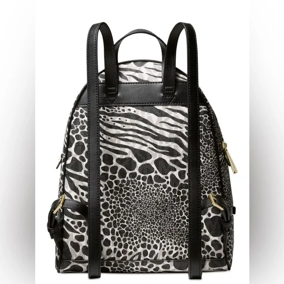 Michael Kors RheaBlack White MK Signature Zebra Medium Backpack